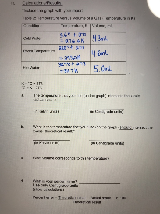 Solved Calculations: 1.Convert The Temperature Values To | Chegg.com