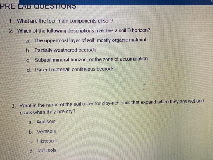 Solved pre lab questions 1 what are the four main chegg