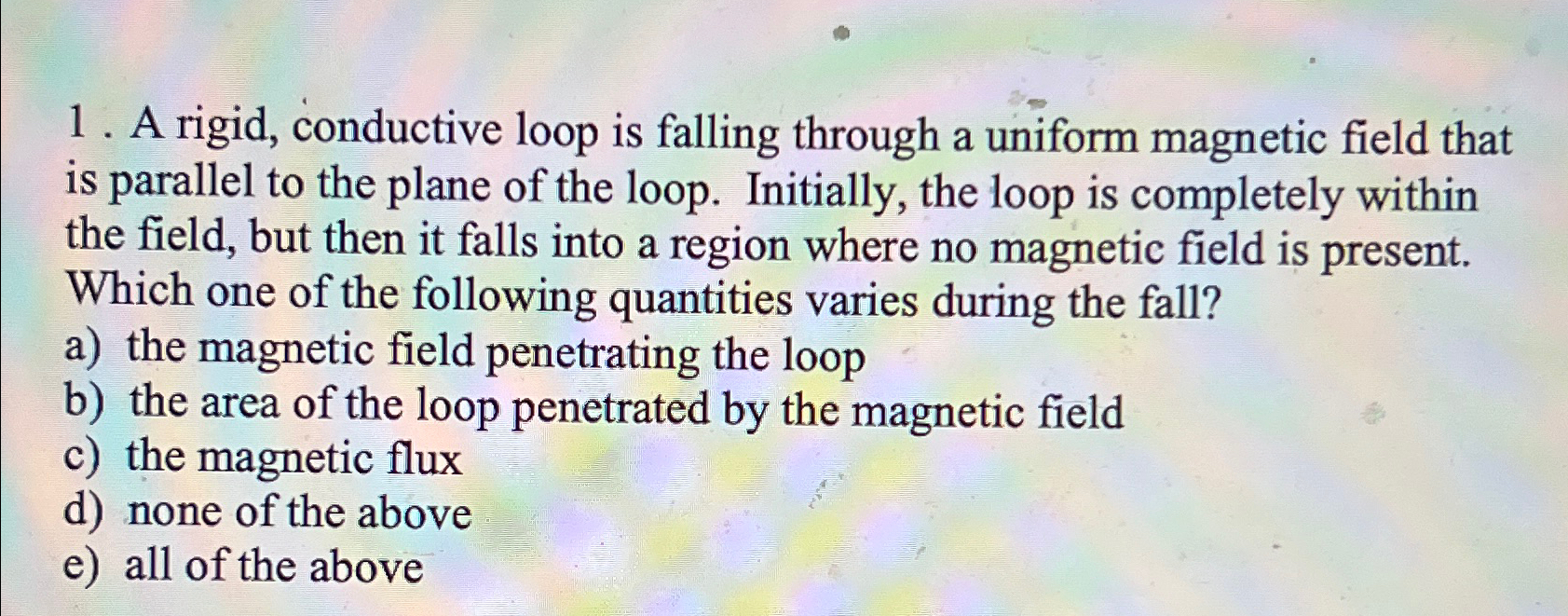 Solved A rigid, conductive loop is falling through a uniform | Chegg.com
