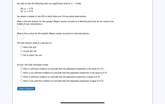 Solved You wish to test the following claim at a | Chegg.com
