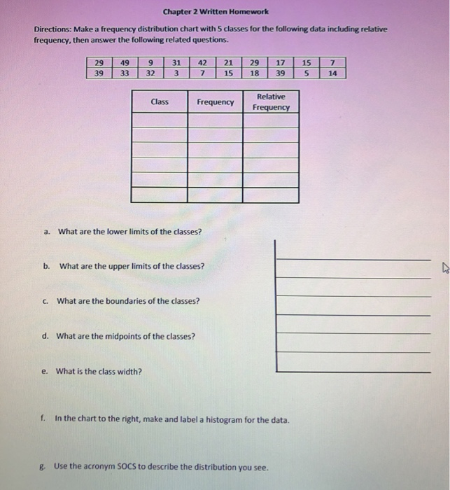 Solved Chapter 2 Written Homework Directions: Make a | Chegg.com