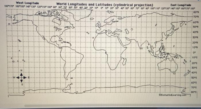 Solved using the world map, plot and label each of five | Chegg.com