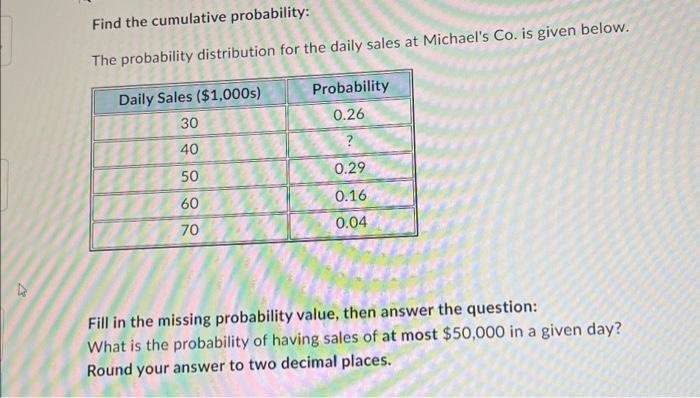 घ Find the cumulative probability: The probability | Chegg.com