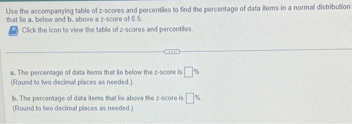 Solved Use the accompanying table of z-scores and | Chegg.com
