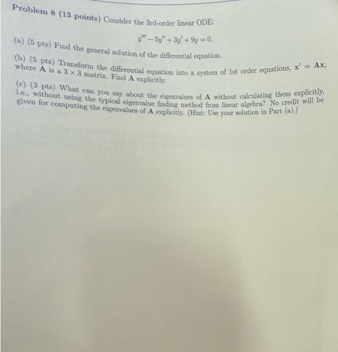 Solved (b) ( 5 Pts) Transform The Differential Equation Into | Chegg.com