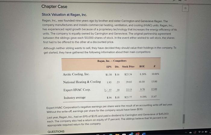 chapter 7 case study stock valuation at ragan inc