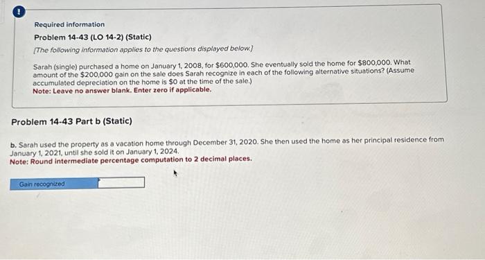 Solved Required Information Problem 14-43 (LO 14-2) (Static) | Chegg.com