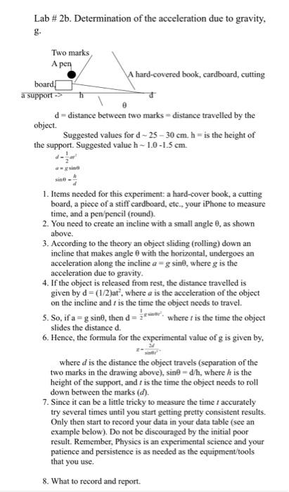Solved Lab # 2b. Determination of the acceleration due to | Chegg.com