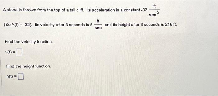 Solved A stone is thrown from the top of a tall cliff. Its | Chegg.com