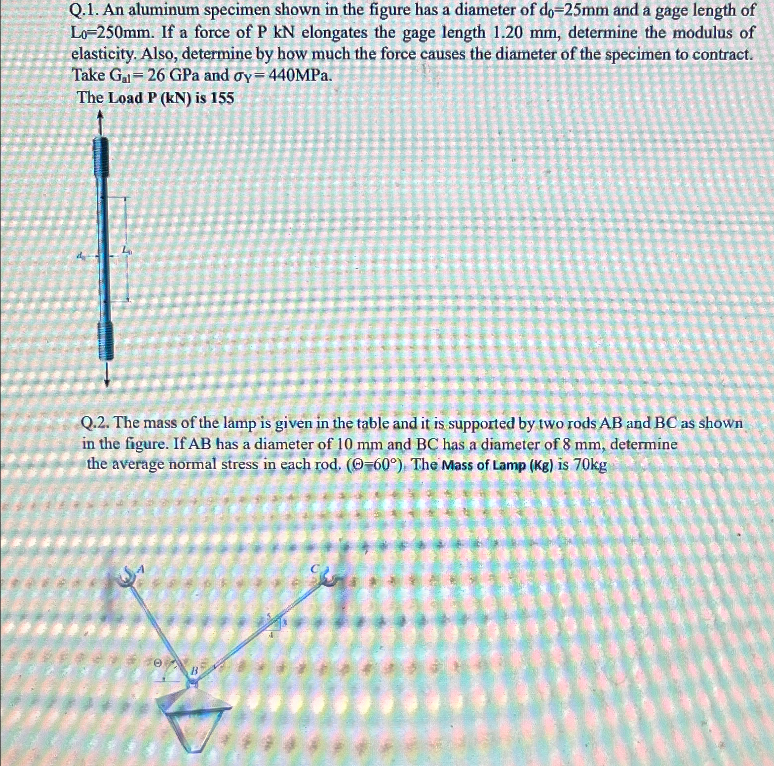 Solved Q.1. ﻿An aluminum specimen shown in the figure has a | Chegg.com