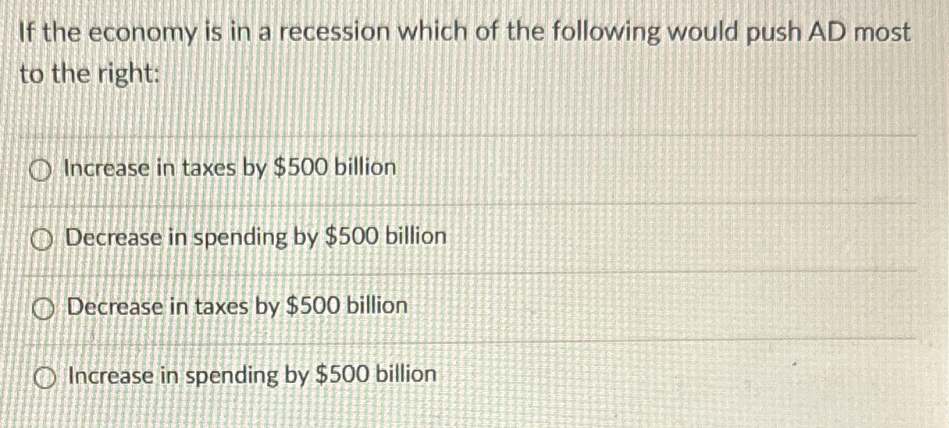 Solved If the economy is in a recession which of the | Chegg.com
