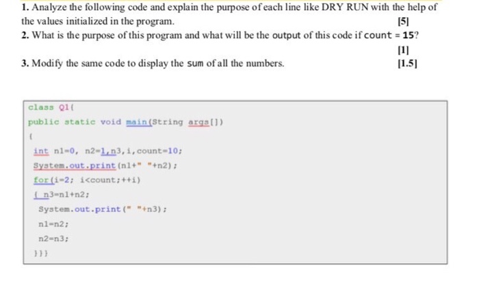 Solved 1. Analyze the following code and explain the purpose | Chegg.com