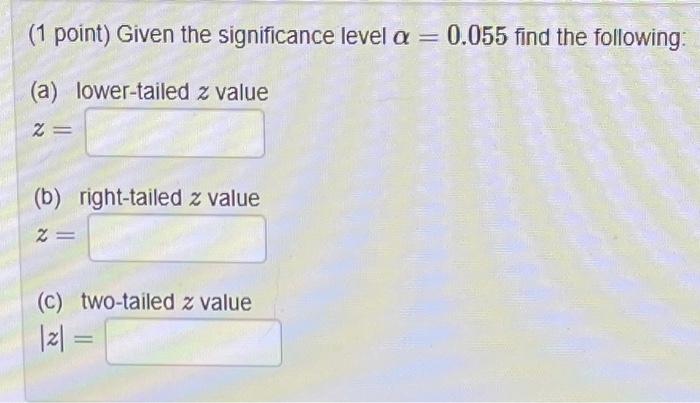 Solved (1 point) Given the significance level α=0.055 find | Chegg.com