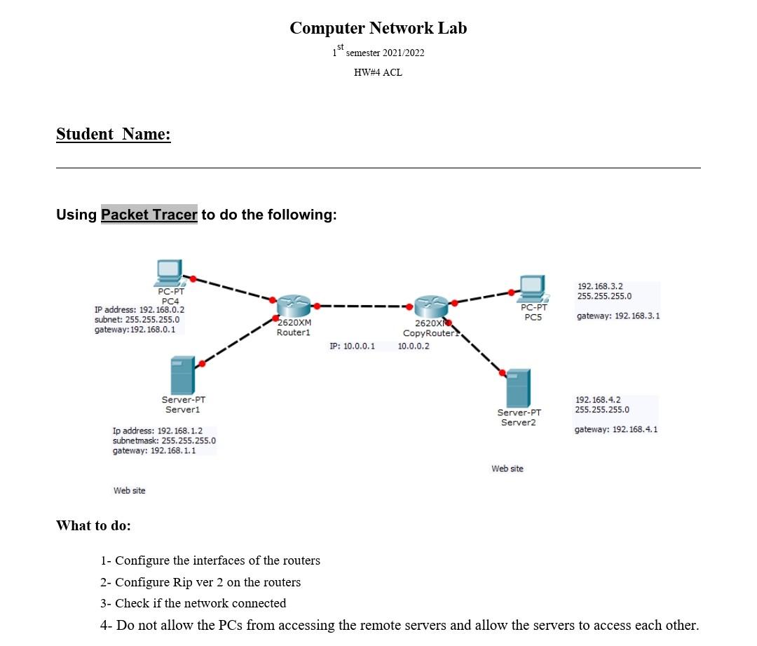 Solved Computer Network Lab 1st semester 2021/2022 HW#4 ACL | Chegg.com