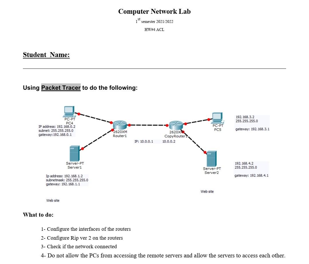 Solved Computer Network Lab 1st Semester 2021/2022 HW#4 ACL | Chegg.com