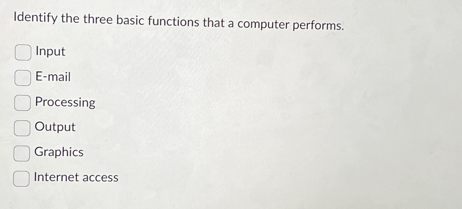 Solved Identify The Three Basic Functions That A Computer | Chegg.com