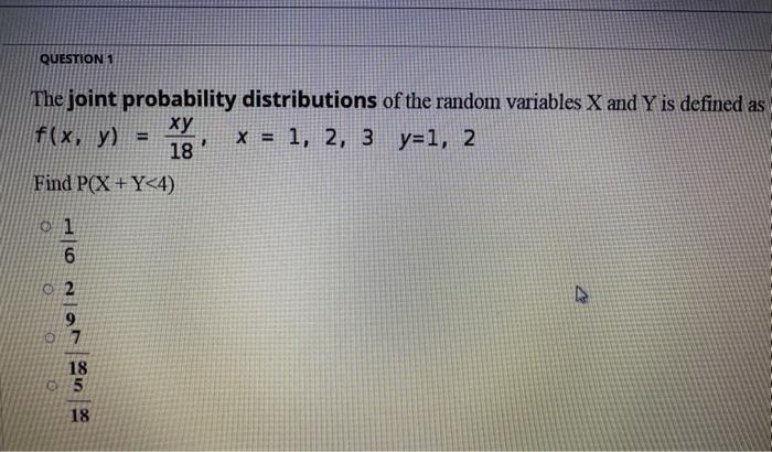 Solved QUESTION 1 The joint probability distributions of the | Chegg.com