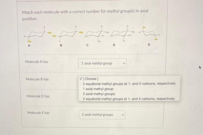 Solved Match each molecule with a correct number for methyl | Chegg.com