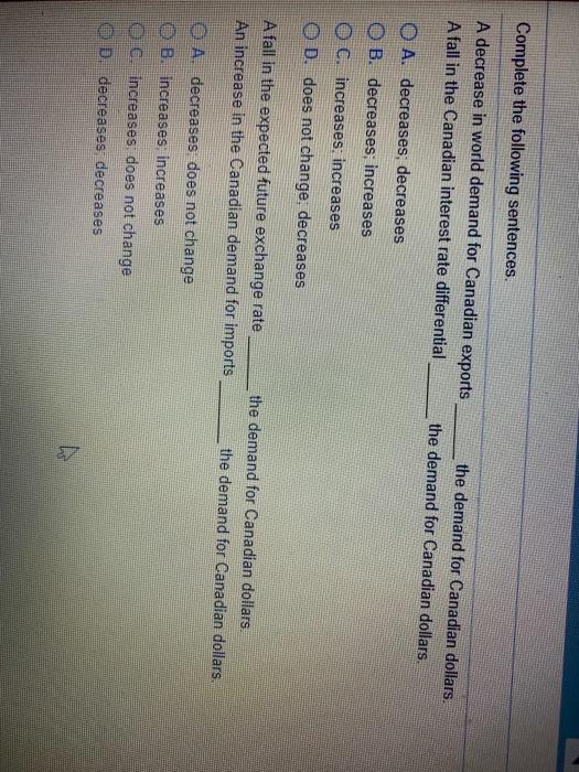Solved Complete the following sentences. A decrease in world | Chegg.com