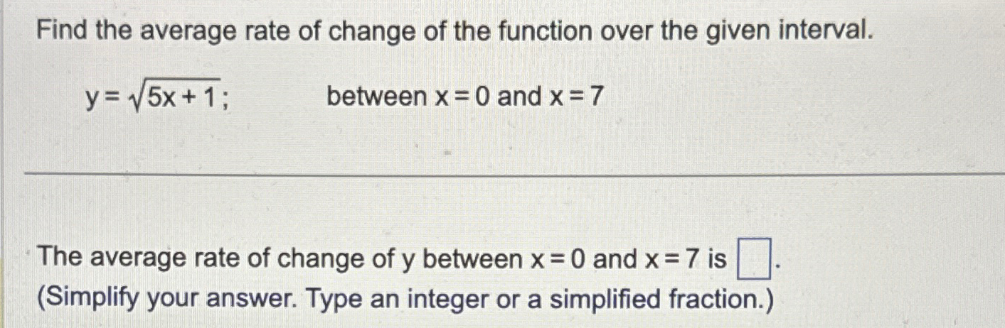 Solved Find the average rate of change of the function over | Chegg.com