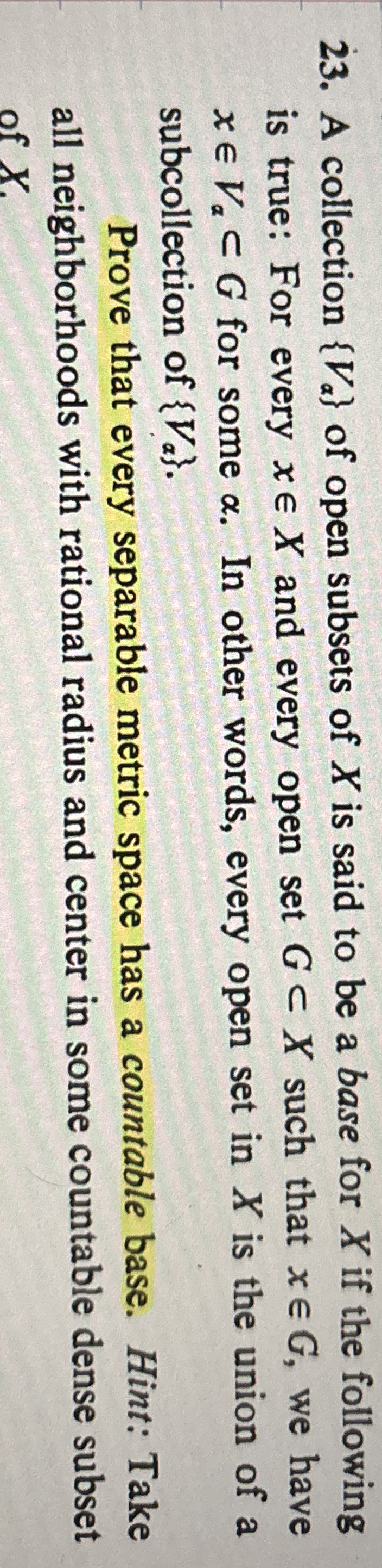 Solved A collection {Vα} ﻿of open subsets of x ﻿is said to