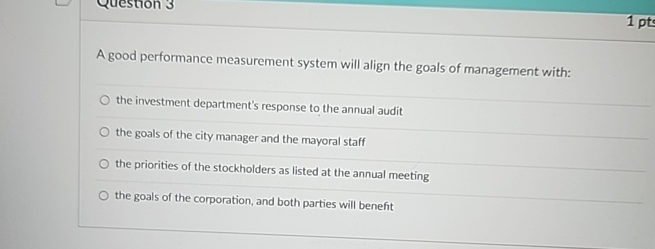 Solved A good performance measurement system will align the | Chegg.com