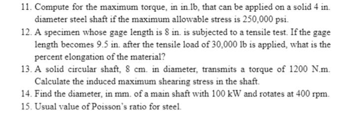 Solved 11. Compute For The Maximum Torque, In In.lb, That | Chegg.com