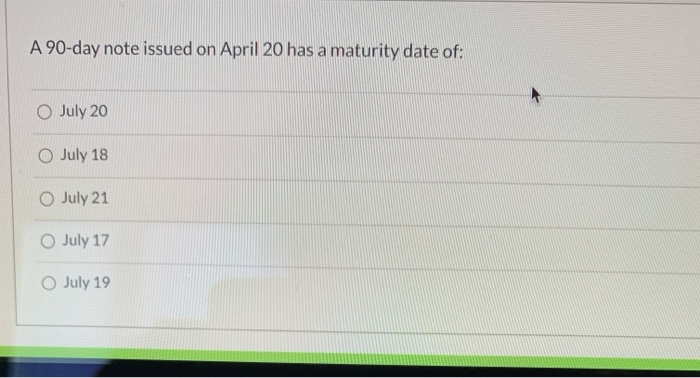 Solved A 90-day note issued on April 20 has a maturity date | Chegg.com