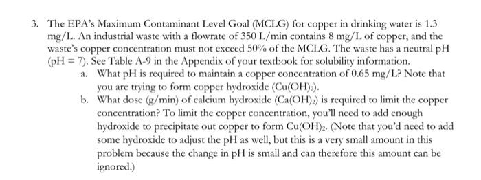 Solved 3. The EPA's Maximum Contaminant Level Goal (MCLG)