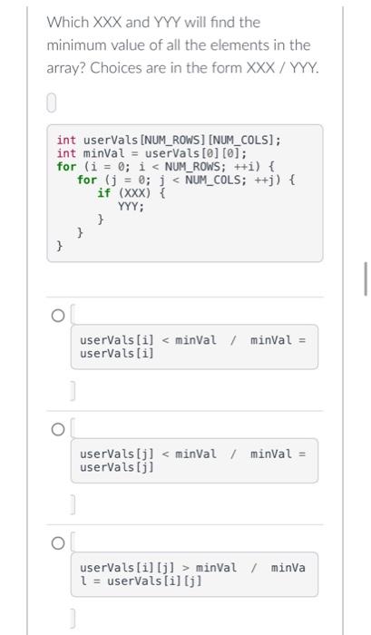 Solved Which XXX and YYY will find the minimum value of all | Chegg.com