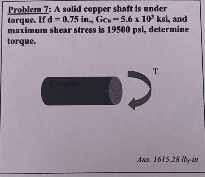 Solved Problem 7: A solid copper shaft is under torque. If | Chegg.com