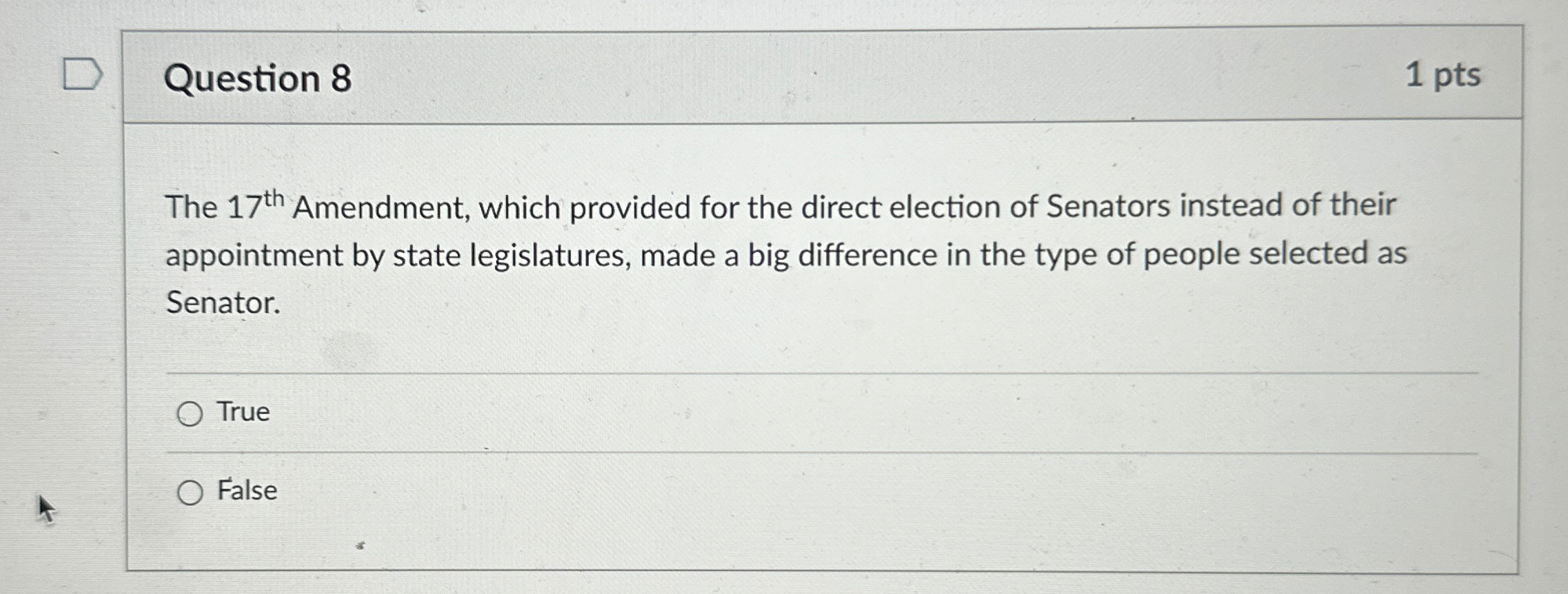 Solved Question 81ptsThe 17th ﻿Amendment, which provided | Chegg.com