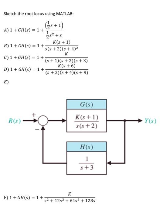 Solved sketch the root locus using MATLAB.please solve | Chegg.com