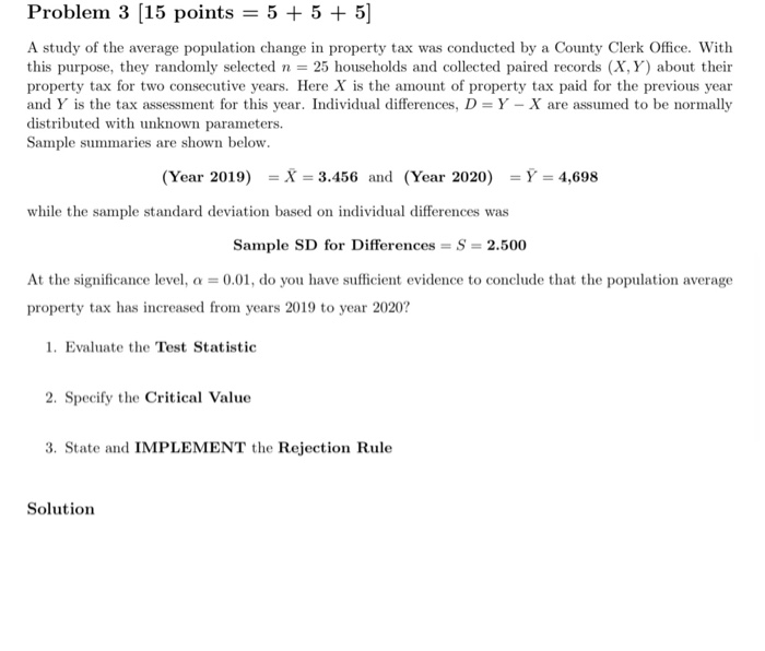 Solved Problem 3 (15 points = 5 + 5 + 5] A study of the | Chegg.com