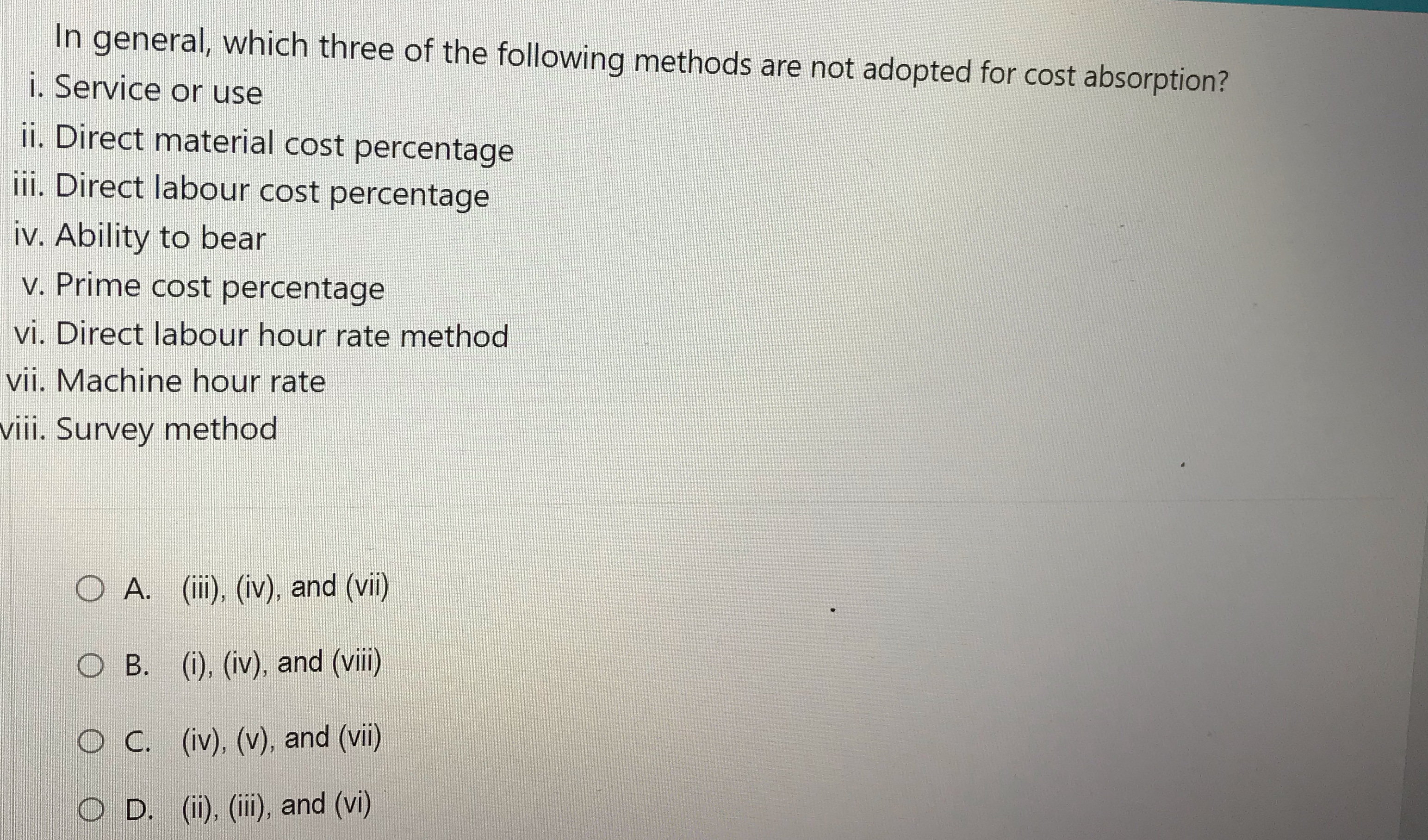 Solved In general, which three of the following methods are | Chegg.com