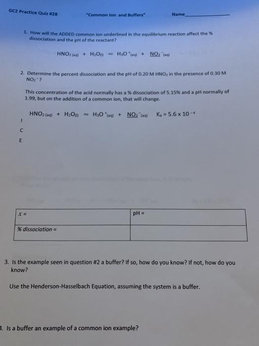 Solved GC2 Practice Quiz 28 lon and Buffers Name 1.