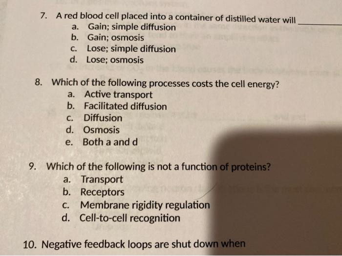 Solved 7. A red blood cell placed into a container of | Chegg.com
