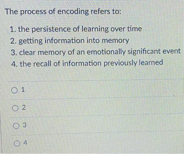 Solved The Process Of Encoding Refers To 1. The Persiste