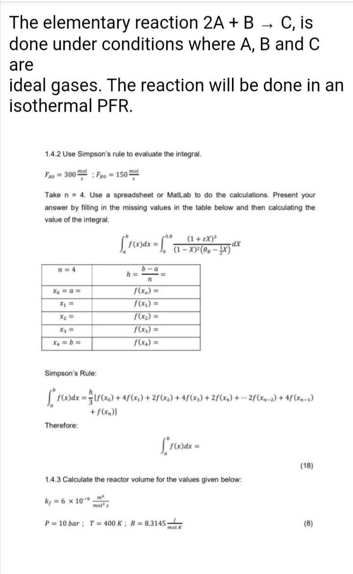 Solved The Elementary Reaction 2A + B - C, Is Done Under | Chegg.com