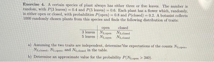 Solved Exercise 4. A certain species of plant always has | Chegg.com