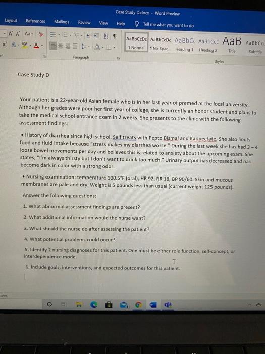 Case Study D.docx - Word Preview Layout References Mailings Review View - A A A E.E.S. 9. * A..A. EE. Paragraph Help Tell me