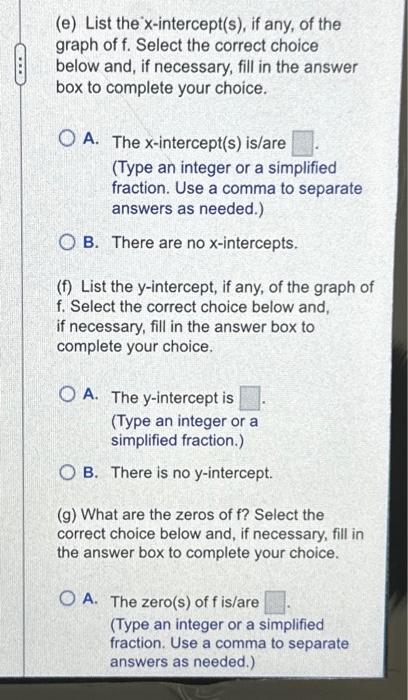 Solved Answer the questions about the following function. | Chegg.com