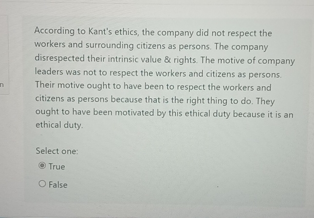 Solved According to Kant's ethics, the company did not | Chegg.com