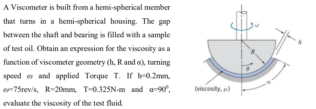 Viscometer Geometry Solved A Viscometer is built from a hemi-spherical | Chegg.com