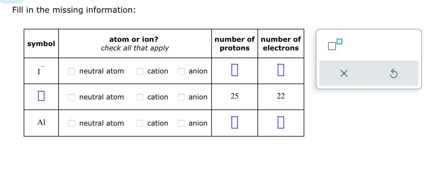 Fill In The Missing Information Chegg