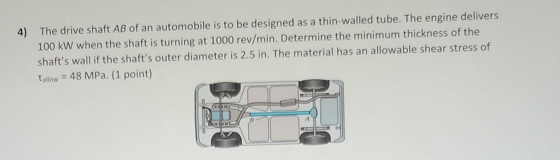 Solved 4) The Drive Shaft AB Of An Automobile Is To Be | Chegg.com