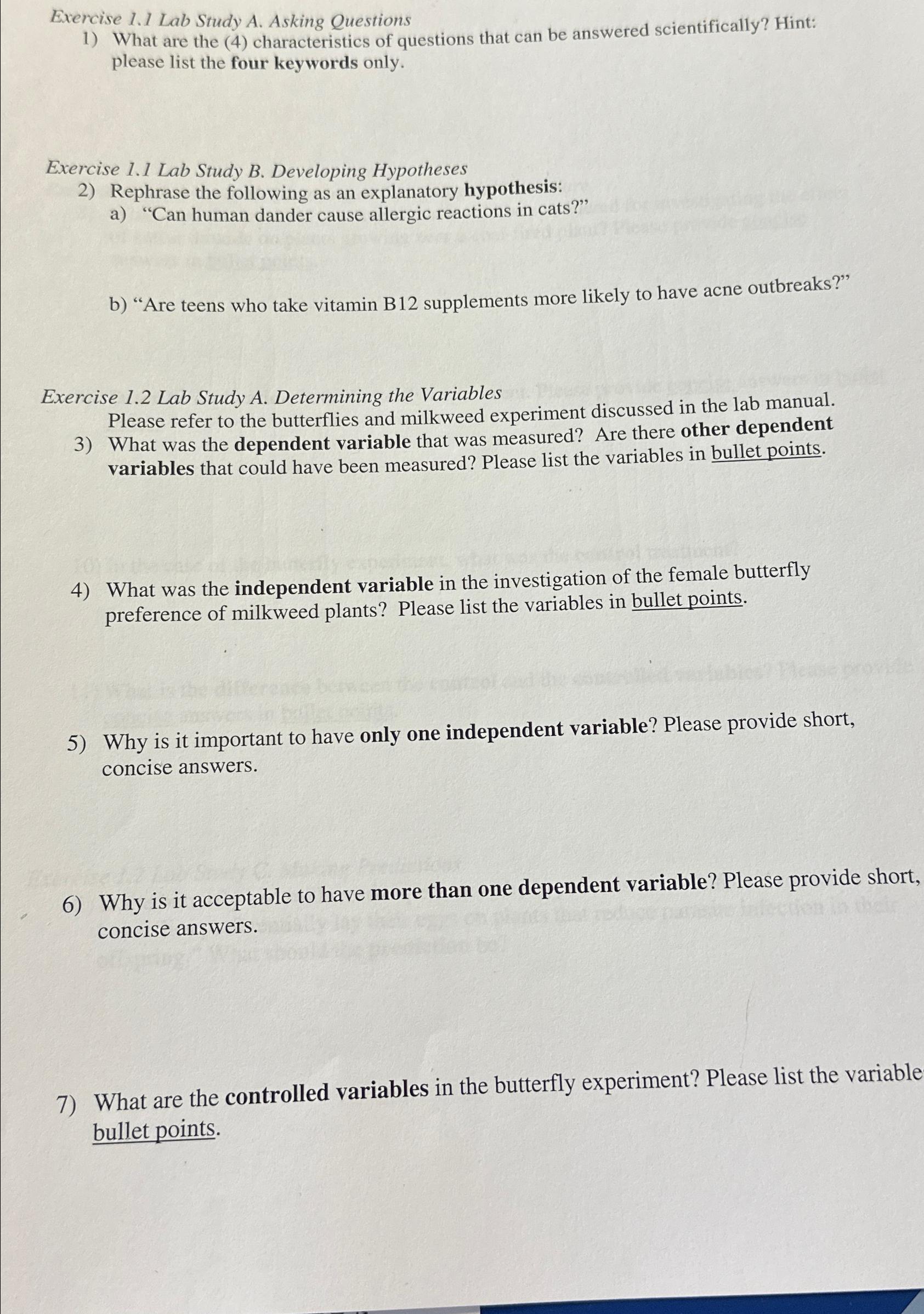 Solved Exercise 1.1 ﻿Lab Study A. ﻿Asking QuestionsWhat are 