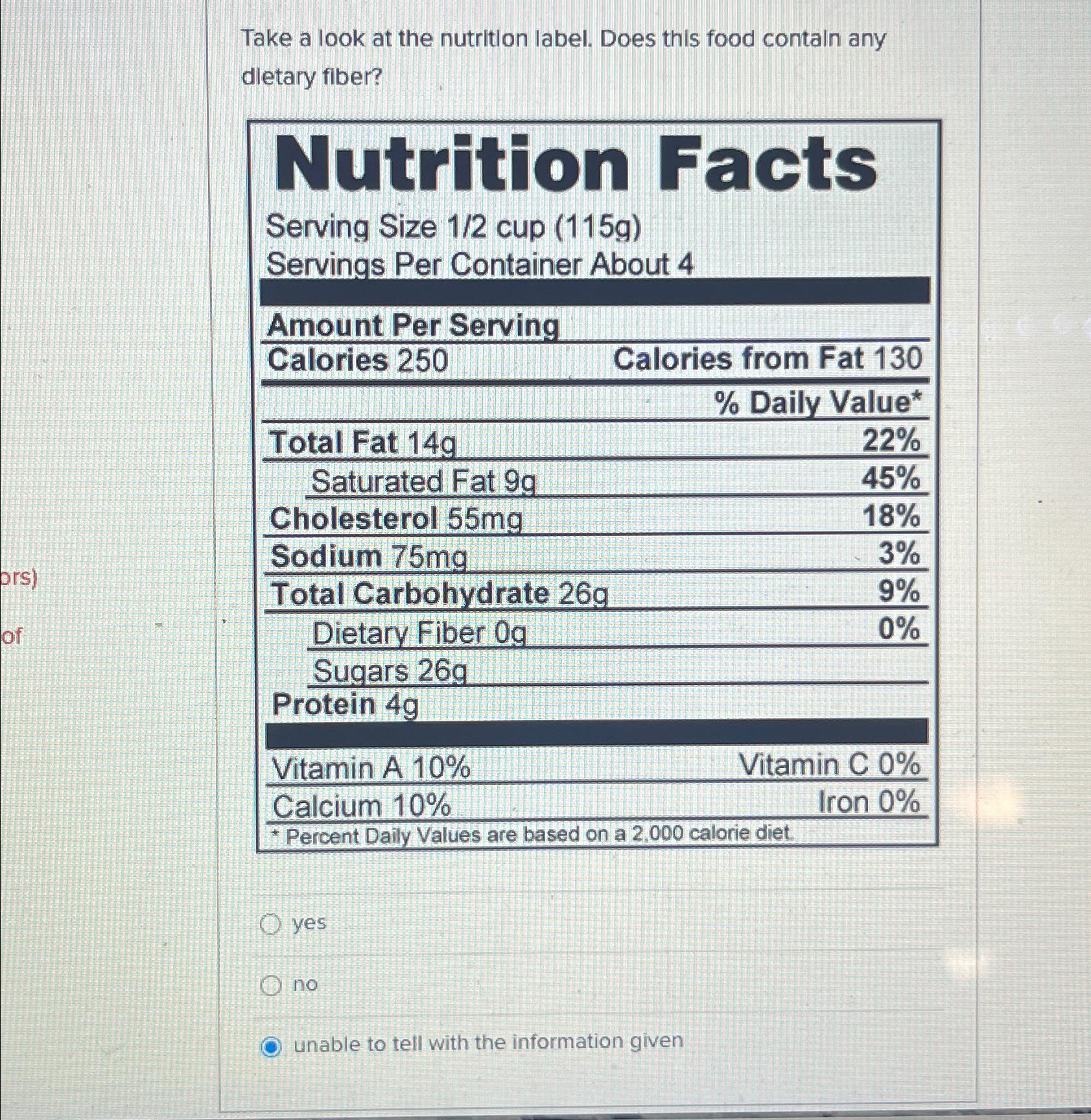 Solved Take a look at the nutrition label. Does this food | Chegg.com