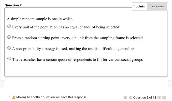 Solved Question 2 1 points Save Answer A simple random | Chegg.com