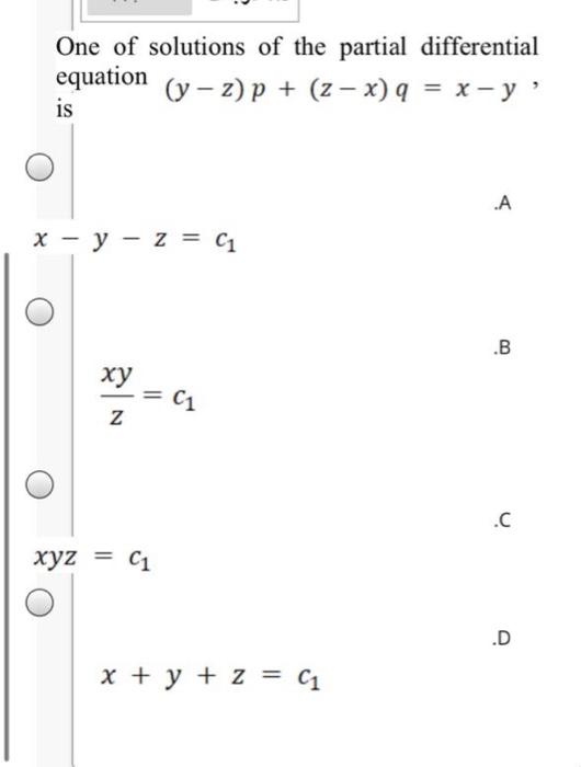 Solved One of solutions of the partial differential equation | Chegg.com